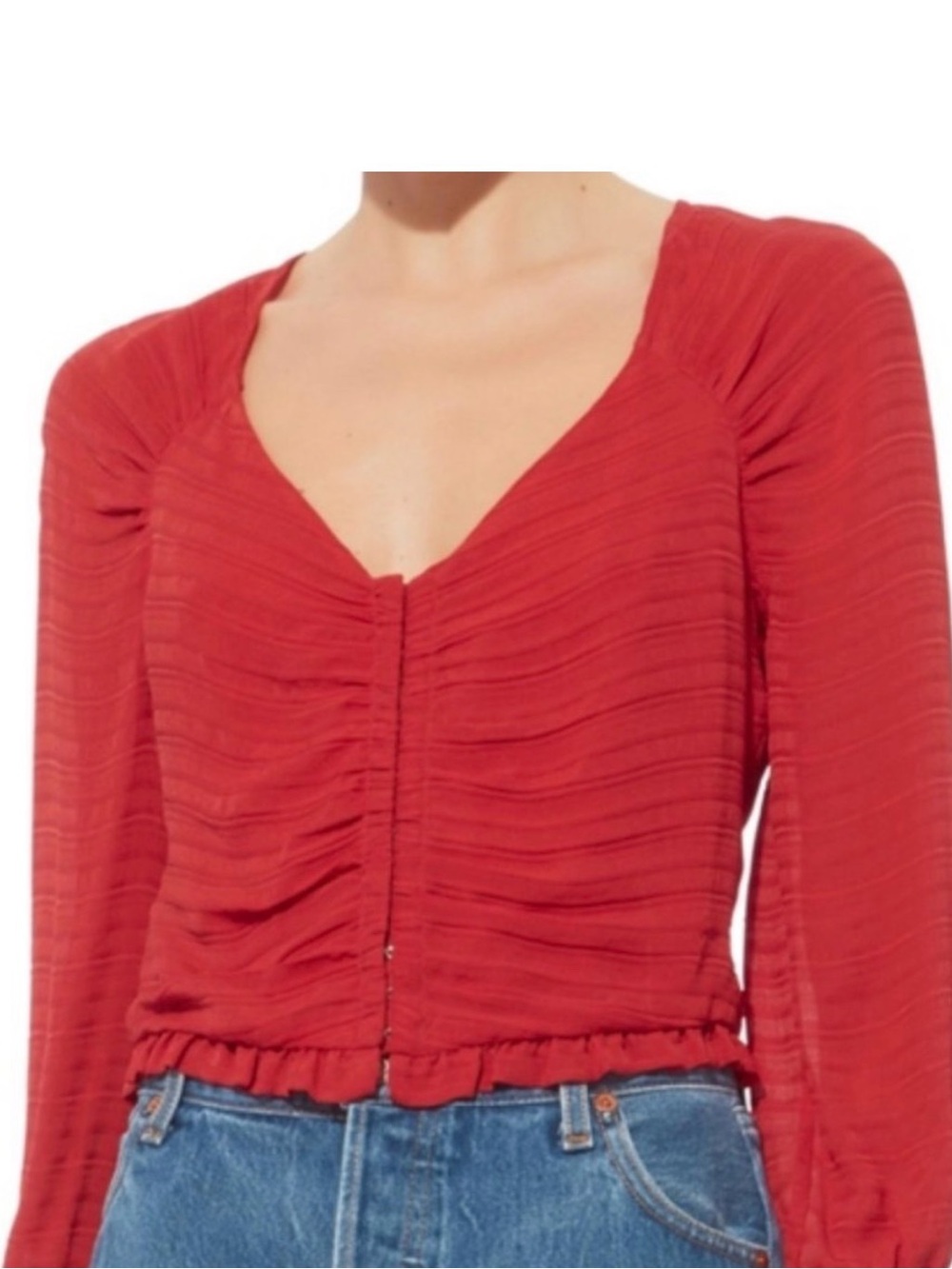INTERMIX Red Lillian Ruched V-Neck Long Sleeve Blouse size P